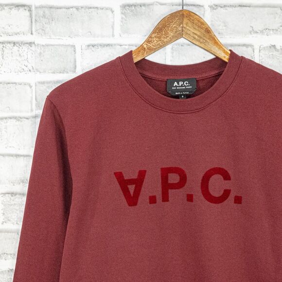A.P.C. Men's Burgundy VPC Sweatshirt Crewneck French Terry Cotton size Small - Picture 5 of 7
